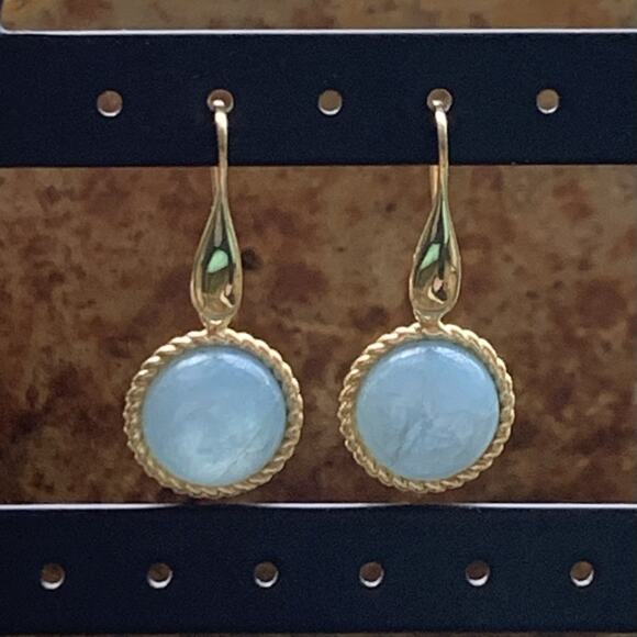 Gold Vermeil over Sterling Silver & Blue Chalcedony Earrings Dangle/Drop - Picture 2 of 9